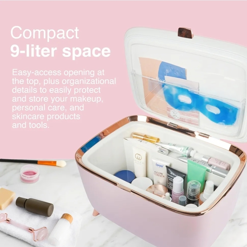 Elegant White Makeup Organizer with Adjustable Compartments and Clear Lid